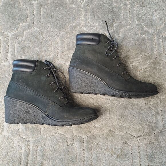 Timberland Earthkeepers Amston Wedge Boots Womens Size 8 Black Suede Leather - Picture 5 of 11
